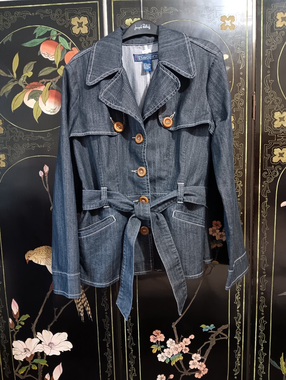 Baccini Dark Blue Denim Belted Trench Jacket